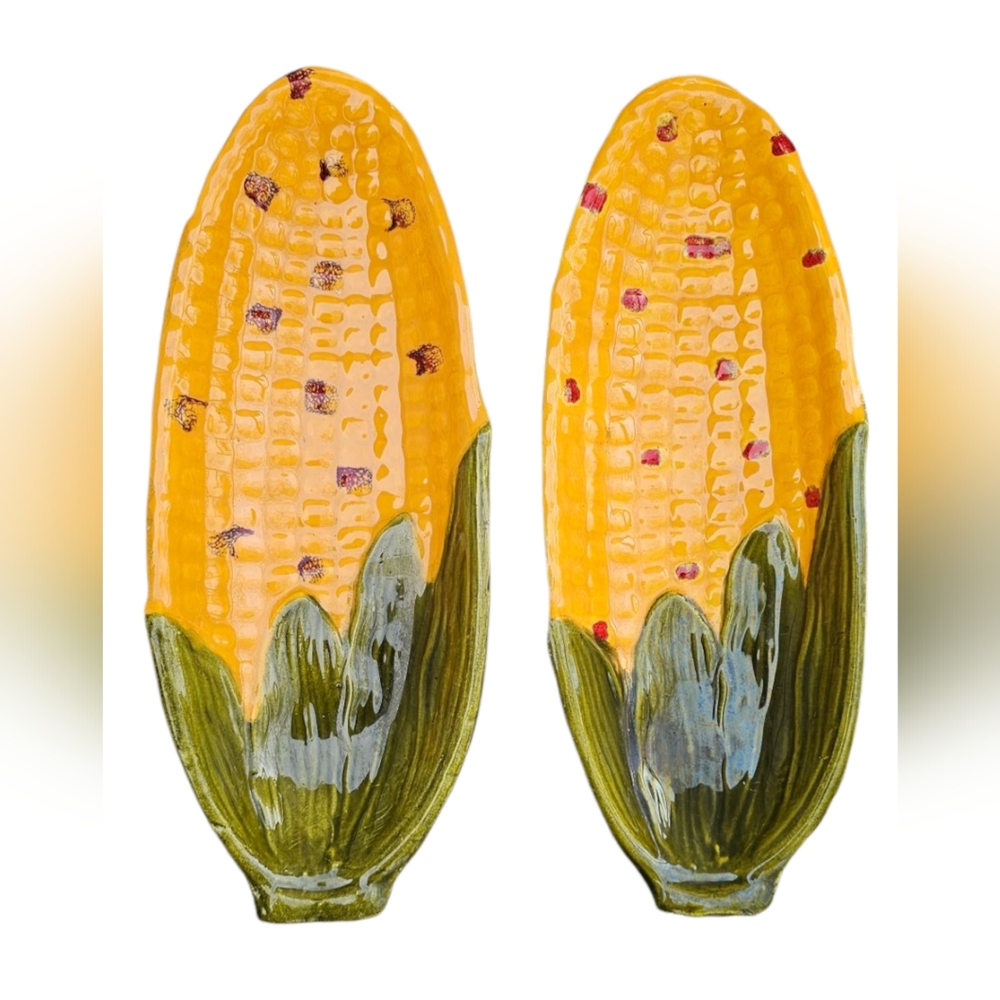Vintage Hand Painted Lot Of 2 Ceramic Corn On The Cob